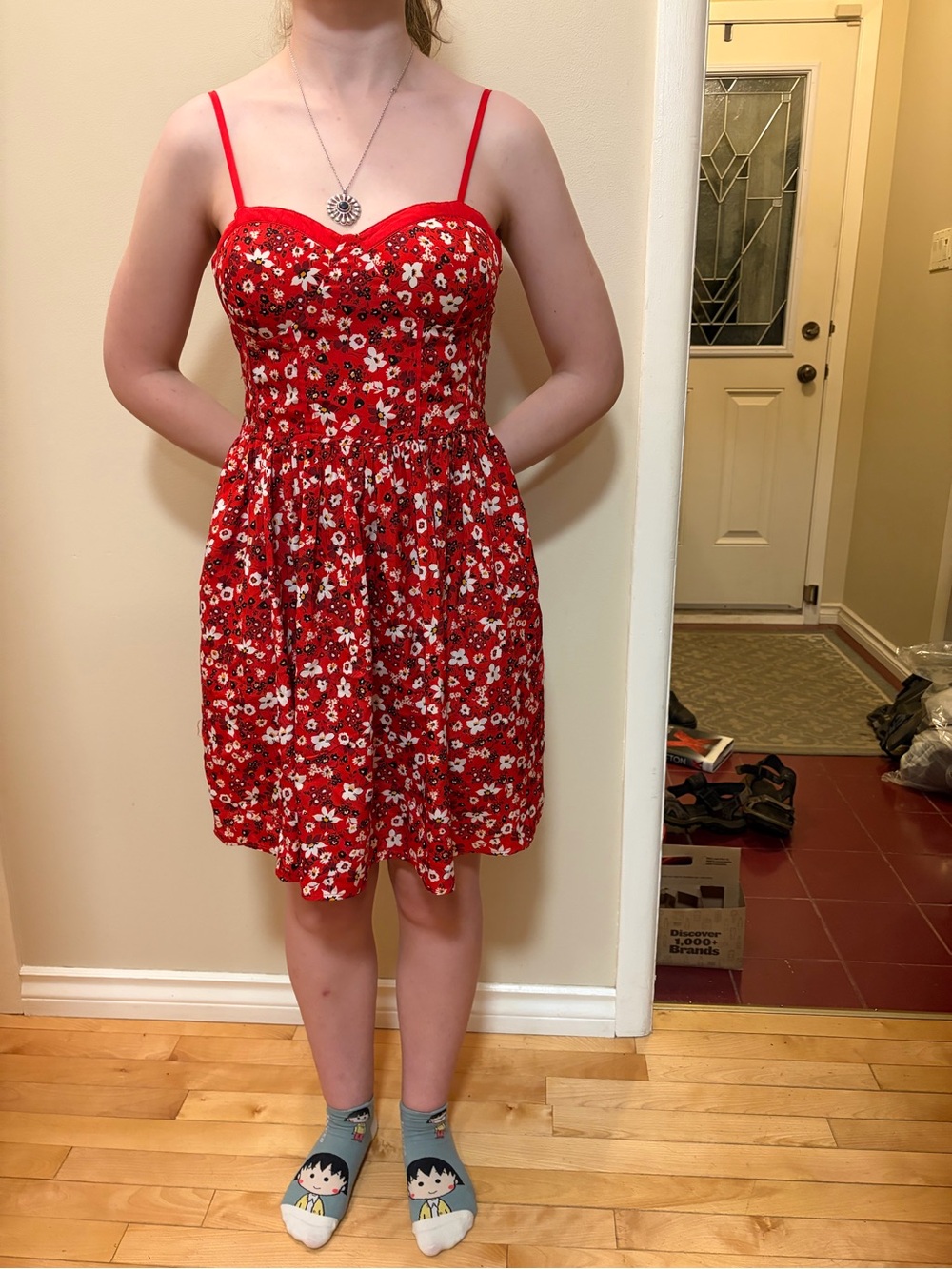 Red Floral Sundress with Spaghetti Straps